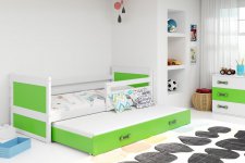 Dětská postel Riky II 90x200 s přistýlkou, bílá/zelená