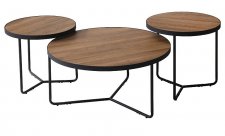 Kulatý konferenční stolek DAJA sada 3 kusů, ořech/černý kov