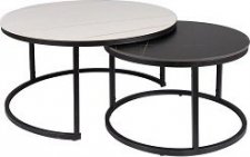 FERANTE B - konferenční stolek kulatý=sada 2 kusy, keramika efekt Mramor/ bílá/černá/ noha černá (FERRANTEBBCC=1 BALÍK) (S) (K150) NOVINKA