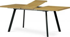 Jídelní stůl 140+40x85x75 cm, deska melamin, 3D dekor divoký dub, kovové nohy, černý mat HT-780 OAK