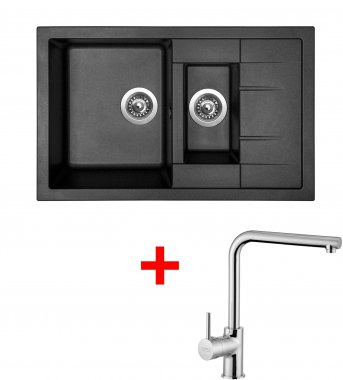 Sinks dřez s odkapem a miskou CRYSTAL 780.1 Metalblack + baterie ELKA - CR780174ELCL