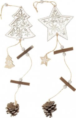 Hvězdička nebo stromeček, dřevěná dekorace na zavěšení, v sáčku 1 kus AC3018