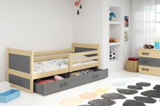 Dětská postel Riky 90x200 s úložným prostorem, borovice/grafit