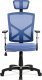 Kancelářská židle KA-H104 BLUE, modrá MESH+síťovina, plastový kříž, houpací mechanismus
