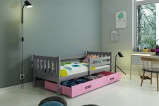 Dětská postel Carlo 80x190 s úložným prostorem, grafit/růžová