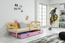 Dětská postel Norbert 90x200 s úložným prostorem, borovice/růžová