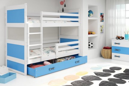 Patrová postel Riky s úložným prostorem, bílá/modrá