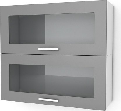 Horní kuchyňská skříňka Natanya KL1002W výklopná, šedý lesk/sklo