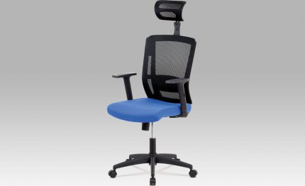 Kancelářská židle KA-B1076 BLUE, houpací mechanismus, modrá látka, plastový kříž, plastová kolečka 