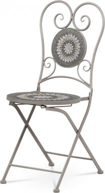 Zahradní židle  JF2220, keramická mozaika, kov, šedý lak
