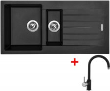 Sinks dřez s odkapem a miskou PERFECTO 1000.1 Pureblack + baterie VITALIA GR - PE100126VIGR26