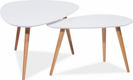 Oválný konferenční stolek NOLAN B set 2 kusů, bílá/buk