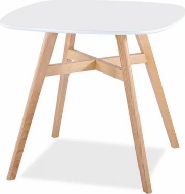 Jídelní stůl, MDF + masivní dřevo, bílá + přírodní, DEJAN