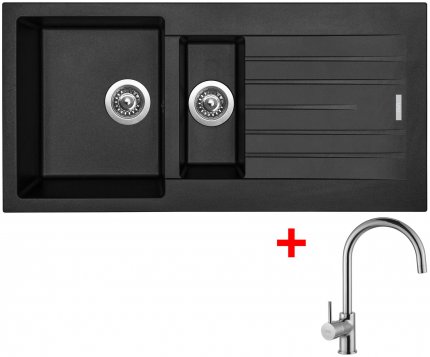 Sinks dřez s odkapem a miskou PERFECTO 1000.1 Pureblack + baterie VITALIA - PE100126VICL