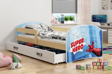 Dětská postel Hubert 80x160 s úložným prostorem, borovice/hero