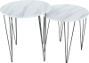 Set 2 konferenčních stolků, vzor bílý mramor / černý kov, PAROS