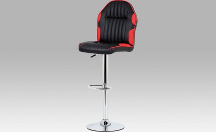 Barová židle AUB-610 RED, koženka černá + červená / chrom