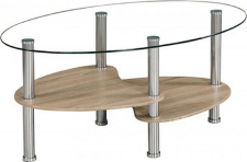 Oválný konferenční stolek PANTY NEW, ocel/čiré sklo/dub sonoma