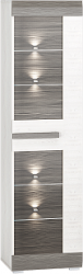 BERNIS 0201 -vitrína 1W L/P, lamino, borovice bílá/ borovice bílá/ šedá (ML) (BLANCO0201=2BALÍKY) (K150)