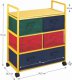 íceúčelový regál  COLOR 92 s úložnými boxy z látky, žlutý rám / barevné boxy