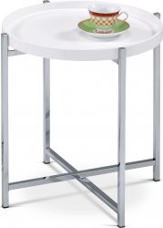 Odkládací stolek pr.50x50 cm, deska dřevo, bílý mat. lak, kovové chromované nohy 80135-12 WT
