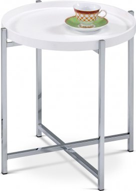 Kulatý odkládací stolek 80135-12 WT, bílý mat/chrom