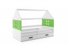 Dětská postel Dominik 80x160 s úložným prostorem, domeček, bílá/zelená