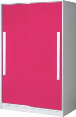 GOLIÁŠ 12- skříň posuvné dveře (GULIVER 12)-korpus bílá/dvířka růžová lesk/úchyt bílá (DO) (K150-E)