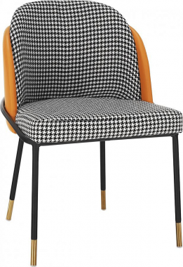 Designová jídelní židle KIRNA, černobílá vzor/camel ekokůže/černý kov