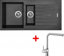 Sinks dřez s odkapem a miskou PERFECTO 1000.1 Metalblack + baterie ELKA - PE100174ELCL