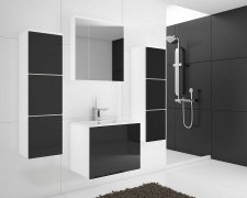 PULA 11-ZÁVĚSNÁ SKŘÍŇKA - koupelnový nábytek MDF - bílá/ černý lesk-(PORTO BL11) "LP" (K150-E)