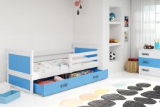Dětská postel Riky 90x200 s úložným prostorem, bílá/modrá