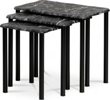 Odkládací stolek 20658-04 BK, set 3 kusů, černý mramor MDF/černý kov