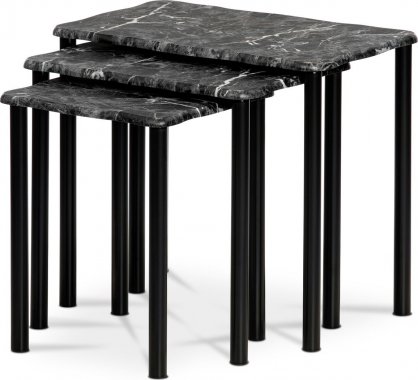 Set 3 ks odkládacích stolků 20658-04 BK, černý mramor/černý kov