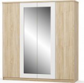 Šatní skříň MARKOS 4D dub sonoma/bílá/zrcadlo