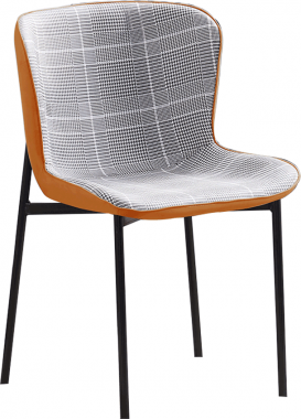 Designová jídelní židle ADIANA, šedobílé káro/camel látka/ekokůže/černý kov