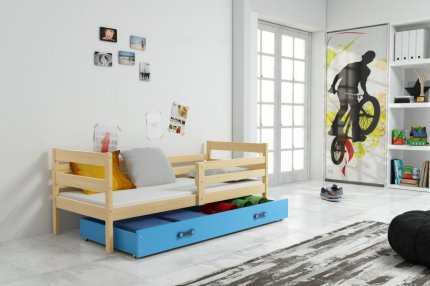 Dětská postel Norbert 90x200 s úložným prostorem, borovice/modrá