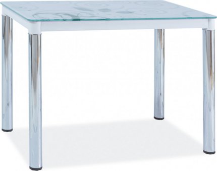 DAMAR II - jídelní stůl (DAMARIIBCH100), bílá/nohy chrom, tvrzené sklo s ornamentem 100X60  kolekce "S" (K150-E)