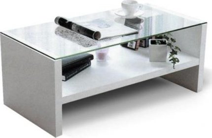 Konferenční stolek, bílá / čiré sklo, TIBER