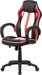 Kancelářská židle KA-V505 RED, červená-černá-bílá ekokůže+MESH, houpací mech, kříž plast černý