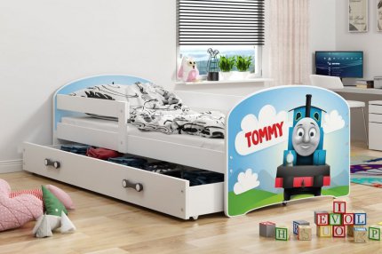 Dětská postel Hubert 80x160 s úložným prostorem, bílá/Tommy