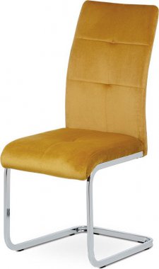 Jídelní židle, žlutá sametová látka, kovová pohupová chromovaná podnož DCL-440 YEL4