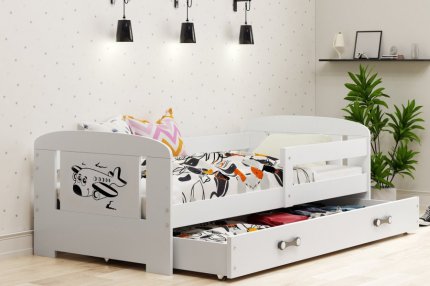 Dětská postel Bruno 80x160 s úložným prostorem, bílá/letadlo