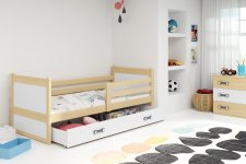 Dětská postel Riky 90x200 s úložným prostorem, borovice/bílá