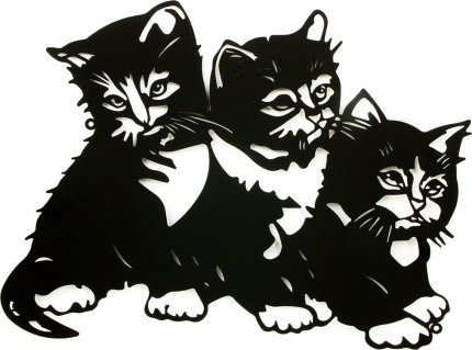Nástěnný kovový obraz HO4372 - koťátka, barva černá matná 