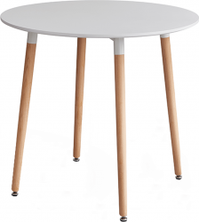 Jídelní stůl, bílá/buk, průměr 80 cm, ELCAN NEW
