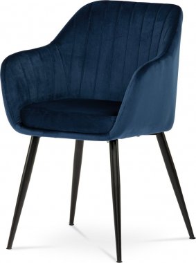 Jídelní židle, potah modrá sametová látka, kovové nohy, černý matný lak PIKA BLUE4