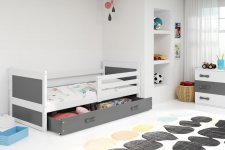 Dětská postel Riky 90x200 s úložným prostorem, bílá/grafit