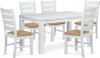 Dřevěná jídelní židle WDC-181 WT, barva bílá/potah pískový