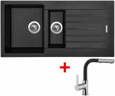 Sinks dřez s odkapem a miskou PERFECTO 1000.1 Pureblack + baterie ENIGMA S GR - PE100126ENSGR26